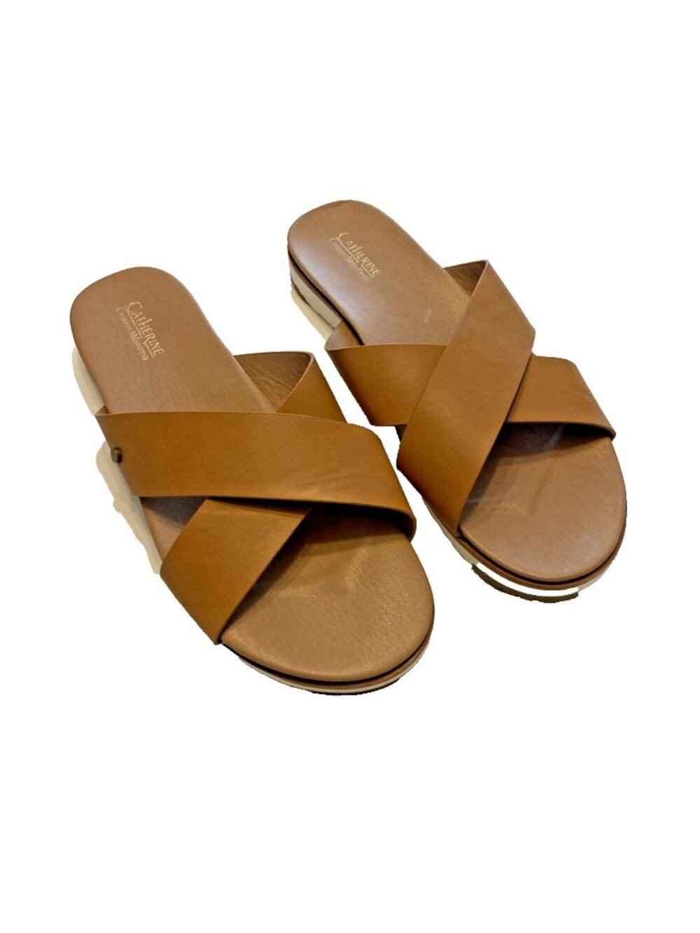 Catherine Malandrino Tan Fencie Criss cross Slide Sandals Size 10 Boho